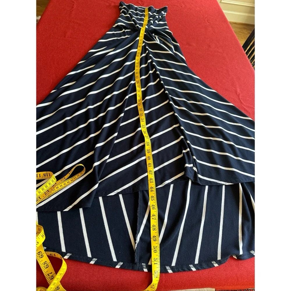 Navy and White Vintage Striped Strapless Maxi A-line Dress, S - Picture 6 of 7
